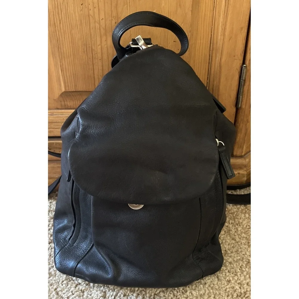 GREAT AMERICAN LEATHERWORKS Black Genuine Leather Organizer‎ Backpack NWOT
